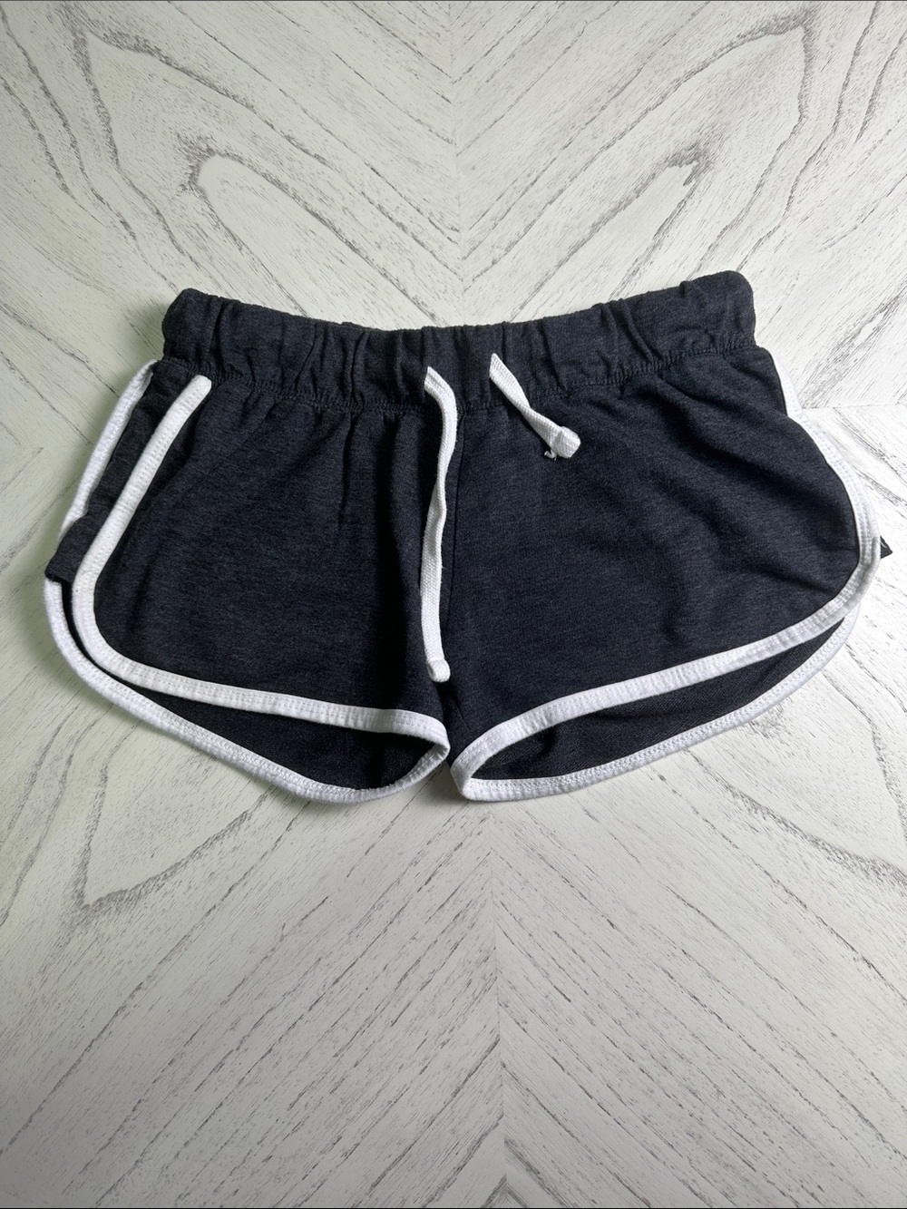 Ladies Black Athletic Shorts with White Trim and Drawstring